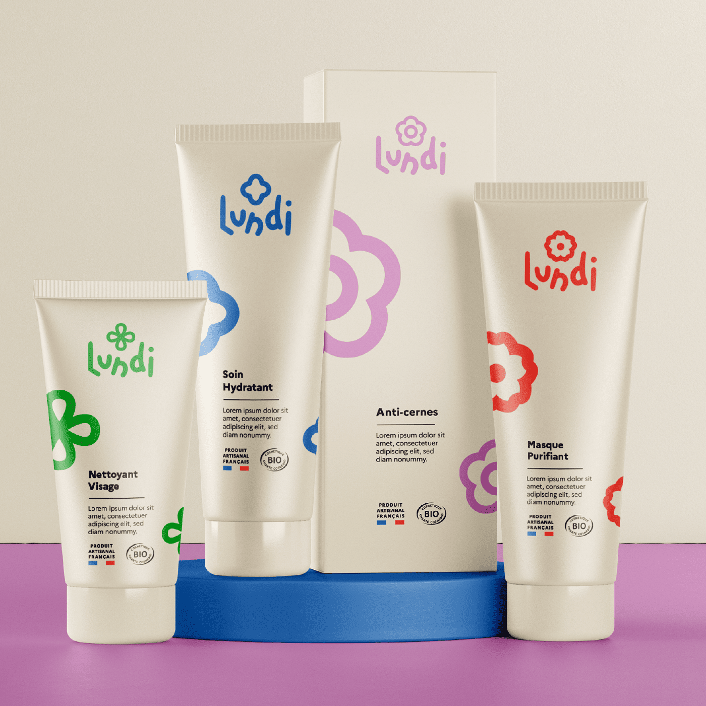 Branding Lundi Cosmetics conçu par Mateo Caillard